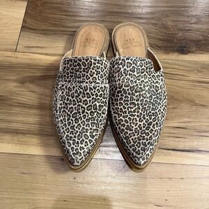 Mos Mosh CHEETAH PRINT Leather Point TOE Mules FLATS Sz 36/6 Cool Girl Casual